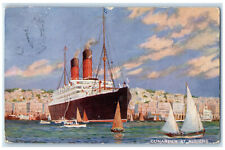 c1910 Cunarder at Algiers Steamship Sailboat Scene Algeria Antique Postcard picture