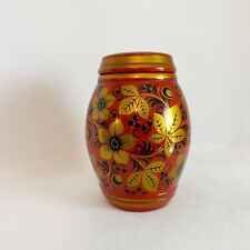 VTG Russian Khokhloma Hand-Painted Folk Art Lacquer Wood Floral Lidded Pot Jar picture