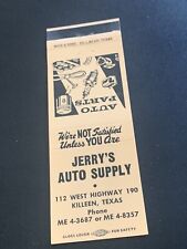 Vintage Texas Matchbook: “Jerry’s Auto Supply” Killeen TX picture