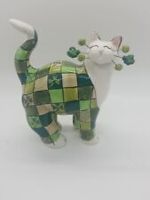 Amy Lacombe Whimsical Clay Cat. Shamrock Patchwork Coat..Willitts Design 2004 picture