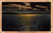 Greetings From Cherry Grove Beach SC Night Ocean View Linen Postcard H405 picture