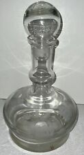 Vintage Barware Etched Floral Decanter/clear Ball Stopper/10.75”H picture