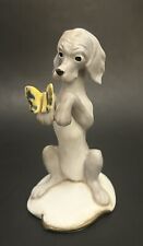 VTG Porcelain Gray Dog Yellow Butterfly Figurine  GH-T-669 4.25” H picture