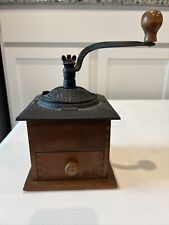 Antique Coffee Grinder, Dovetail, Cast Iron w/Wood Base, Crank Handle & Drawer picture