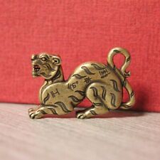 Pure Brass Flat Tiger Figurine Keychain Miniature Tea Pet Ornament Animal Statue picture