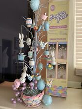 Vtg Trendmasters 90s Easter Tree & Hand Painted Ornaments Decor Bunnies- Blue picture
