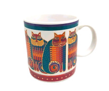 Vintage Laurel Burch Coffee Mug Cup Rainbow Cat Cousins Gold Accents 1988 Art picture