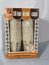 Vtg Solo 50 Hot Drink Cups. NOS. Gold Brown Plastic Lined. Fold Handles. Sealed picture