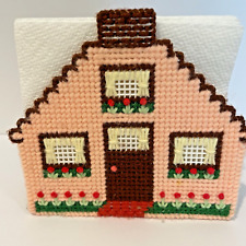 Vintage 60s Needlepoint Napkin Holder House Granny Cottagecore Handcrafted picture