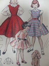 Vtg 50's Butterick 6611 SCOOP-NECK WHIRL-SKIRTED DRESS Sewing Pattern Girl Sz 10 picture