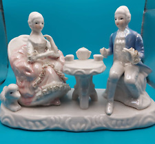 Vintage Porcelain Victorian Man & Woman Drinking Tea Figurine Dresden style picture