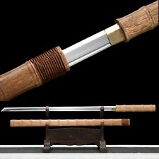 Handmade 1095 steel Japanese Shirasaya Samurai Katana Bamboo Wood Saya Sharp Cut picture