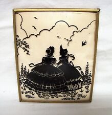 Antique Reverse Painted Silhouette on Convex Glass of 2 Victorian Ladies picture
