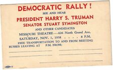 1958 Democrat Rally Postcard Stuart Symington Former President Harry Truman picture