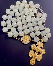 Vintage Pale Yellow 12mm Glass 29” Rosary, GoldTone  Pardon Indulgence Crucifix picture