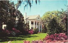 Brilliant Azaleas & Moss Draped Trees Frames A White Columned Mansion Postcard picture