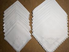 Vintage White Linen Embroidered Lunch and Dinner Napkins, 9 each, 18 total picture