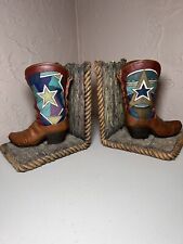 Texas Mosaic Style Cowboy Boot Bookends ~ Handpainted ~ Heavy ~ Rare picture