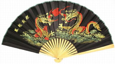 35” wide Handcrafted Bamboo Wall Hanging Decorative Folding Fan Dragon Design picture