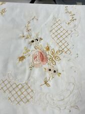 Antique Royal Society silk hand embroidery tablecloth 62 x 62