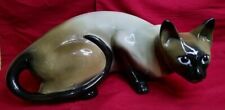 Trentham Art Ware Ceramic Large Siamese Cat Crouched Blue Eye 12 inches picture