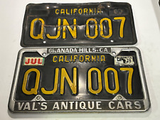 Vintage 1963-1970 AUTHENTIC CALIFORNIA BLACK LICENSE PLATES PAIR WITH FRAME picture