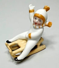 1930s German Porcelain Figurine Child Riding on a Sleigh Pfeffer Gotha Porzellan picture