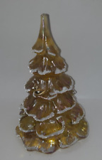 VINTAGE LARGE FENTON GOLD & WHITE ART GLASS CHRISTMAS TREE W/ BIRD $64.99 picture