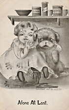 Alone at Last Little Girl & Puppy Artist Signed V. Colby Vintage Postcard C1910 picture