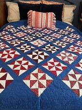 Handmade Patchwork Quilt Americana Pinwheel 68” Star Stitch picture