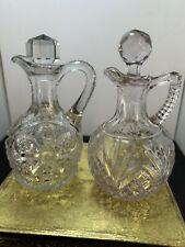 Two Vtg Oil / Vinegar Cut Glass Crystal Decanters Set  Not Matching (RH) 5.5”-6” picture