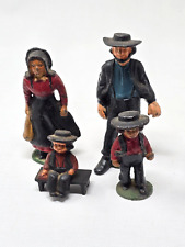 Lot 4 Vintage Cast Iron Amish Mennonite Figures Family Bench Children + 4 1/2