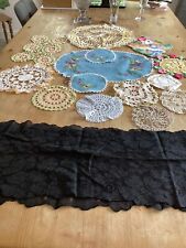 Lot Of Vintage Assorted Coloured Doilies Incl Black Lace Table Runner  picture