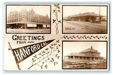 Greetings from Hanford CA California Multiview RPPC Hotel Esrey Depot F4 picture