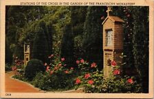 Stations Cross Garden Franciscan Monastery Linen Postcard PM Washington DC WOB picture