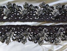 EXCEPTIONAL VICTORIAN 19TH C BLACK JET BEAD BRAID TRIM W RICH EMBROIDERY picture