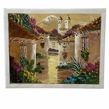 Original Hand Painted Mexican Village Scene On Tile Artist Signed 10x8 in *READ* picture