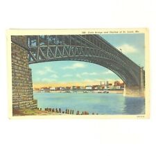 St Louis MO Postcard Eads Bridge and Skyline Linen Color Unposted Vtg 1930s picture