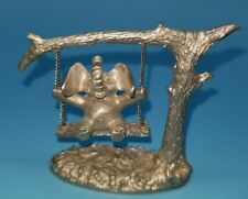 Pewter elephant on swing figurine, Spoontiques #392, 2 1/4