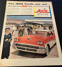 1958 Ford Fairlane / Avis Rentals - Vintage Original Color Print Ad / Wall Art picture