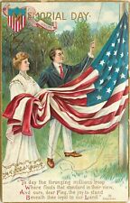 IAPC Embossed Memorial Day Postcard Couple Raises American Flag Together picture