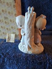 Precious Moments Figurine Thee I Love E-3116 1979 Boy Girl Carved Tree Love You picture