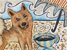 Finnish Spitz Beach Café Collectible Dog Pop Art Print 13x19 Signed Artist KSams picture