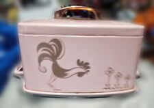 Vintage Ransburg 2pc Pink Cake Carrier With Rooster Decoration, Tin and Glass picture