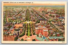 Birdseye View Monument Avenue & Lee Monument Richmond Virginia Postcard 1938 picture
