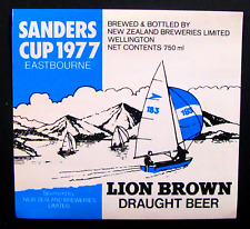 New Zealand Breweries LION BROWN  beer label NEW ZEALAND 750ml  Sanders Cup '77 picture