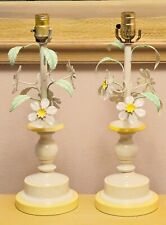 Two Vintage 1956 TOLE Metal & Wood Daisy Flowers Leaves Table Lamp Garden picture