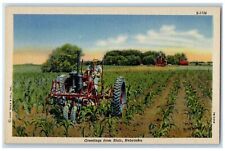 c1940s Greetings From Blair Nebraska NE Unposted Machine Farming Scene Postcard picture