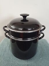 Vintage LeCreuset Black Enameled Steel 5 Quart Stock Pasta Pot W/Steamer Insert picture