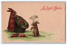 1909 Joyful Easter Anthropomorphic Bunny Rabbit Eggs Sack Antique Postcard picture